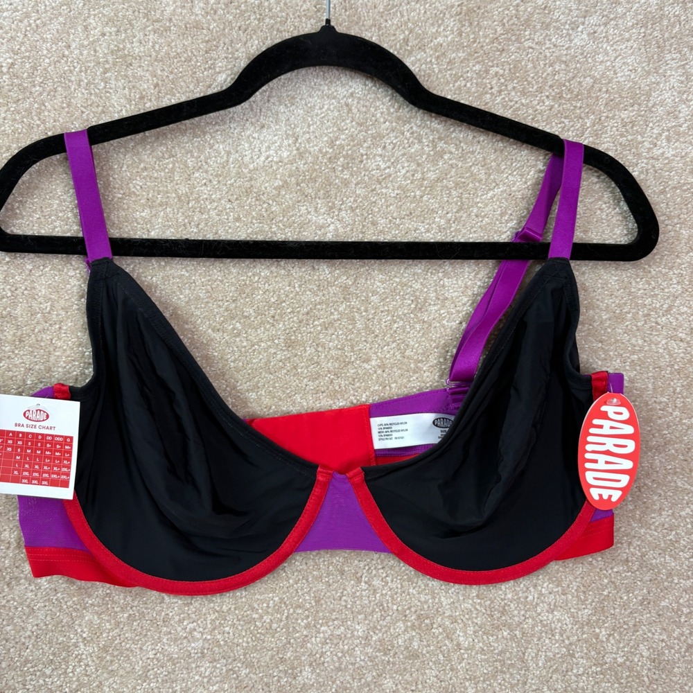 PARADE Underwire Bra Womens L+ 36DD 36DDD Colorblock Silky Mesh NWT
